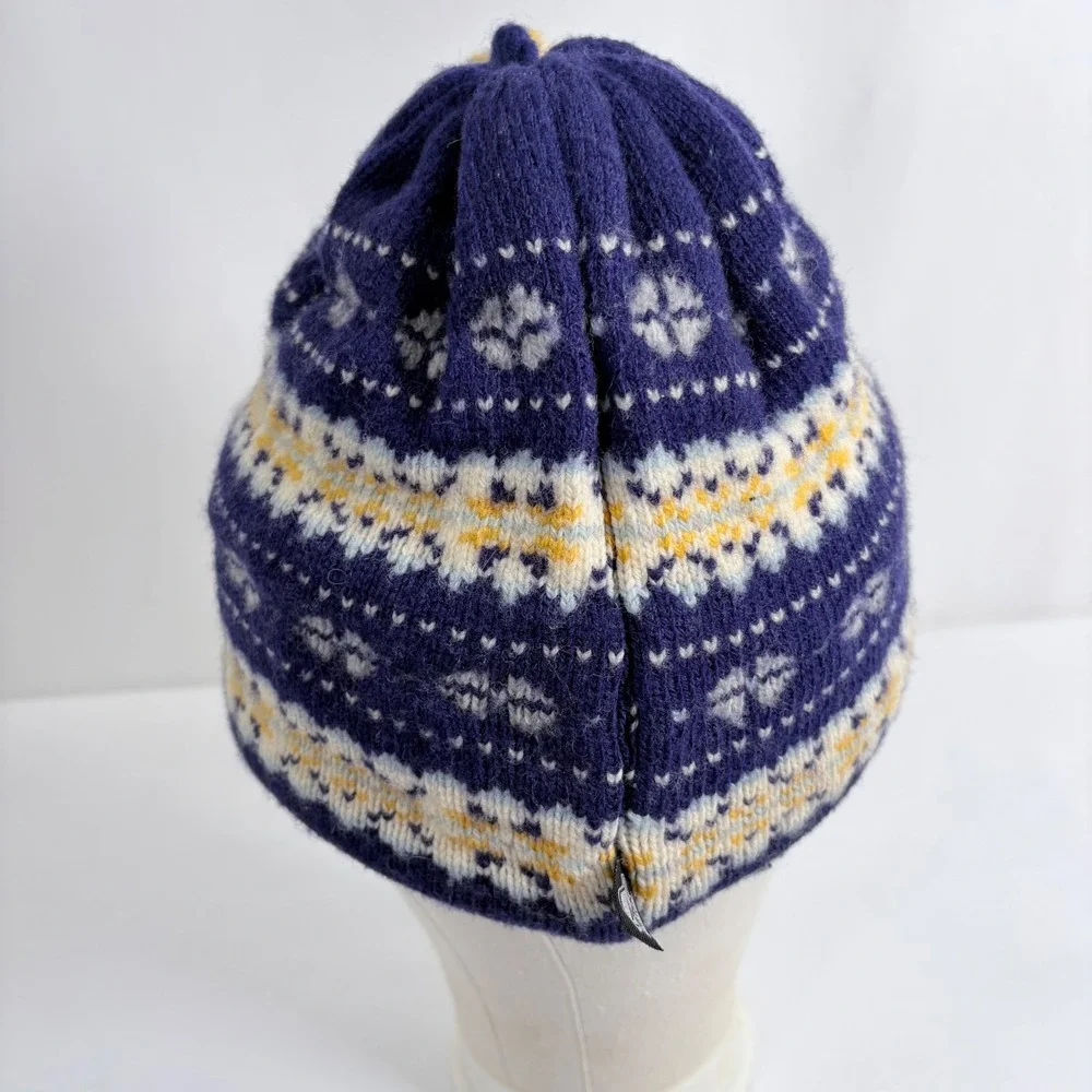 Turtle Fur Beanie Purple Fair Isle Knit‎ Fleece Lined Pom Pom Hat Women Medium